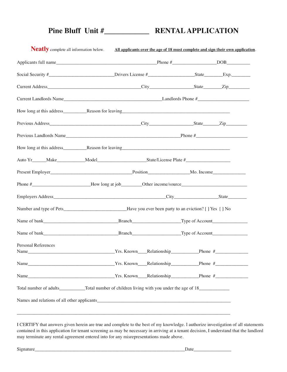 rental application